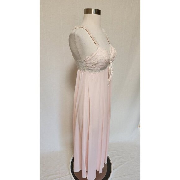 60s Vintage Pink Lace Semi Sheer Nylon Nightgown Lingerie Boudoir - Picture 7 of 8